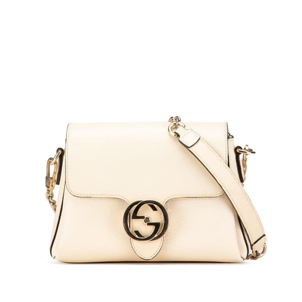 Pre-owned Gucci Small Dollar Calfskin Interlocking G Crossbody White