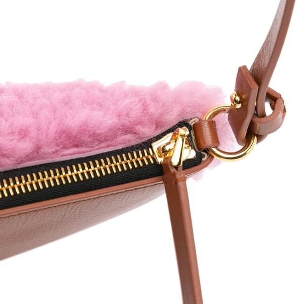 Pre-owned Marni Shearling and Calfskin Logo Crossbody Pink