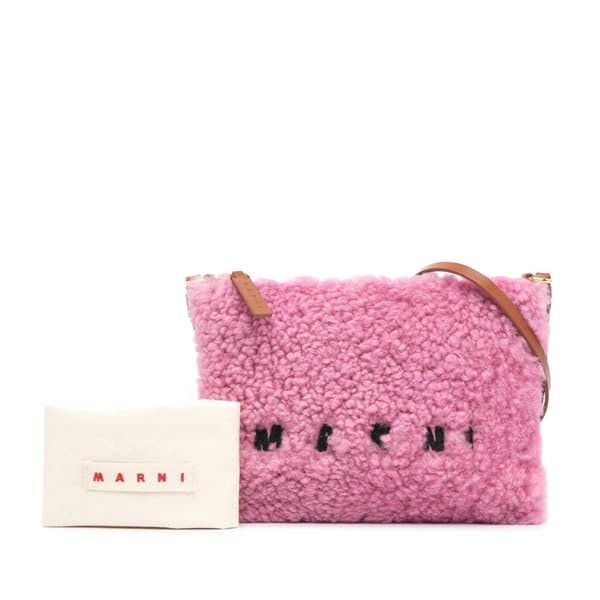Pre-owned Marni Shearling and Calfskin Logo Crossbody Pink