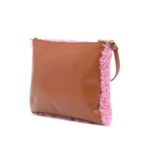 Pre-owned Marni Shearling and Calfskin Logo Crossbody Pink