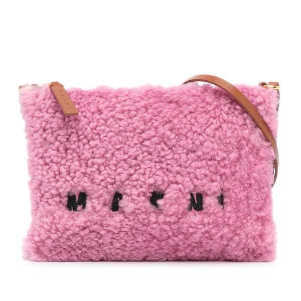 Pre-owned Marni Shearling and Calfskin Logo Crossbody Pink