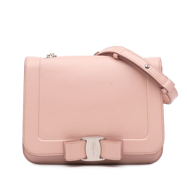 Pre-owned Ferragamo Vara Leather Bow Crossbody Pink