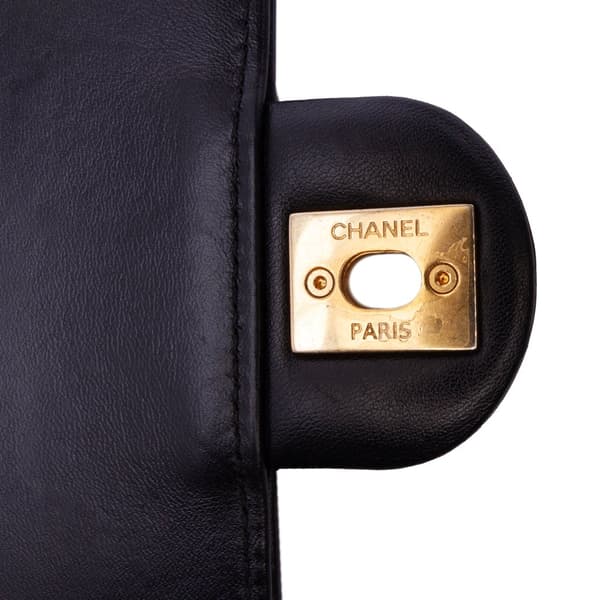 Pre-owned Chanel Mini Square Calfskin Coco Embossed Flap Black