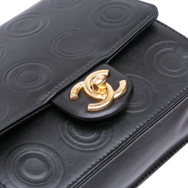 Pre-owned Chanel Mini Square Calfskin Coco Embossed Flap Black