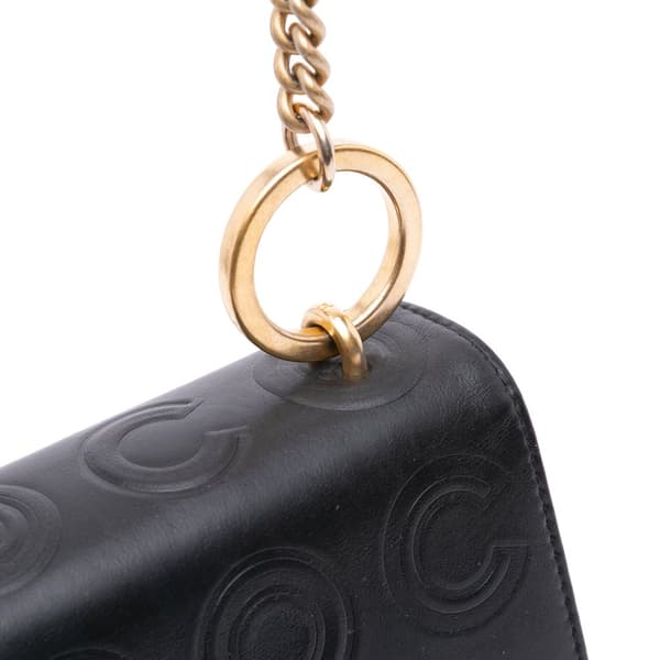 Pre-owned Chanel Mini Square Calfskin Coco Embossed Flap Black