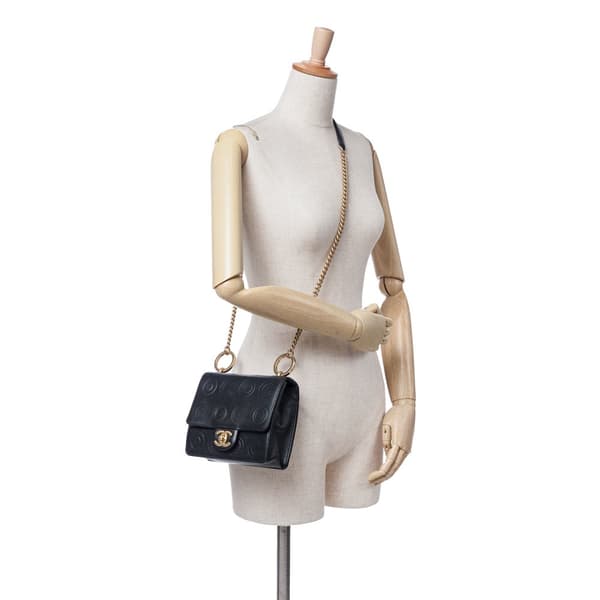 Pre-owned Chanel Mini Square Calfskin Coco Embossed Flap Black