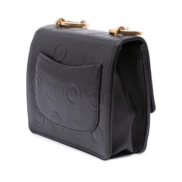 Pre-owned Chanel Mini Square Calfskin Coco Embossed Flap Black