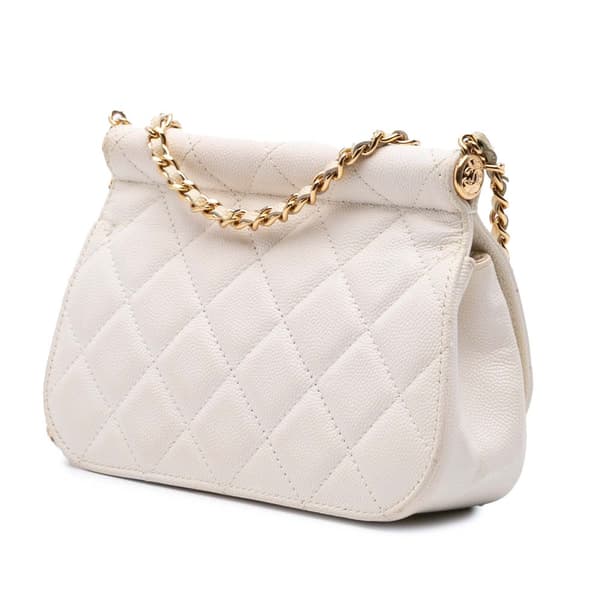Pre-owned Chanel Quilted Caviar Frame Flap Clutch with Chain White