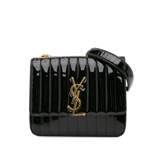 Pre-owned Saint Laurent Large Patent Vicky Crossbody Black