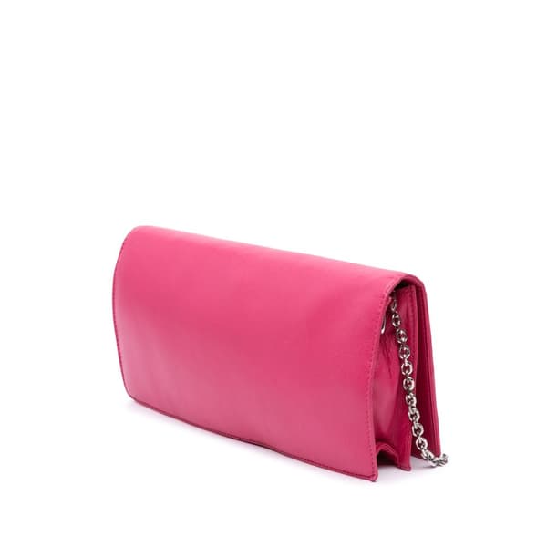 Pre-owned LOEWE Anagram Nappa Bow Tie Clutch with Chain Pink