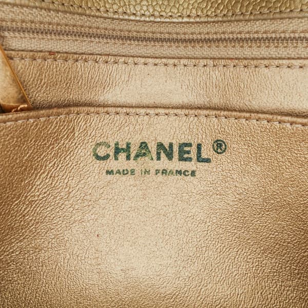 Pre-owned Chanel Mini Square Classic Caviar Single Flap Gold