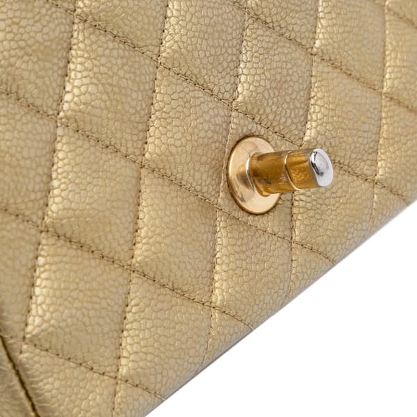 Pre-owned Chanel Mini Square Classic Caviar Single Flap Gold