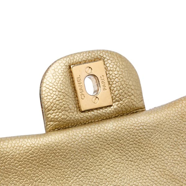 Pre-owned Chanel Mini Square Classic Caviar Single Flap Gold