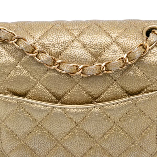 Pre-owned Chanel Mini Square Classic Caviar Single Flap Gold