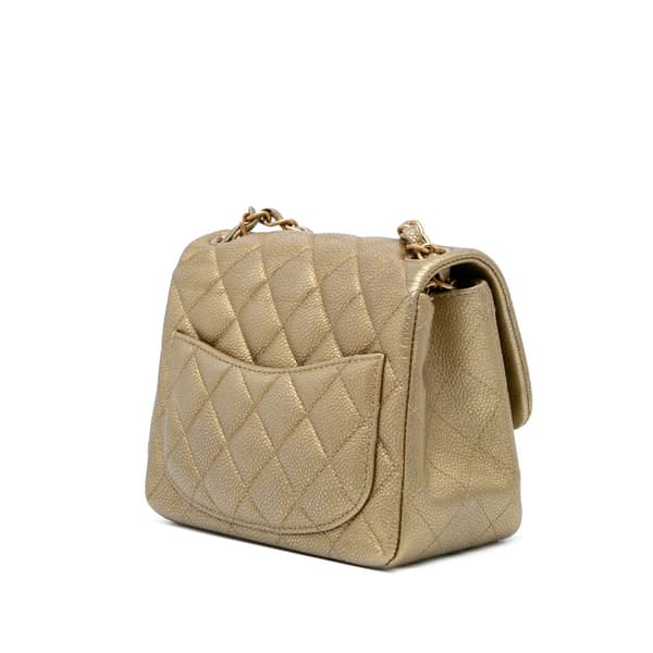 Pre-owned Chanel Mini Square Classic Caviar Single Flap Gold