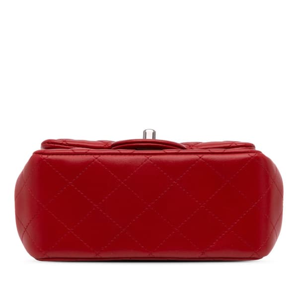 Pre-owned Chanel Mini Square Classic Lambskin Single Flap Red