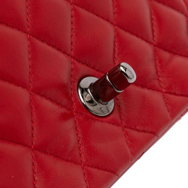 Pre-owned Chanel Mini Square Classic Lambskin Single Flap Red