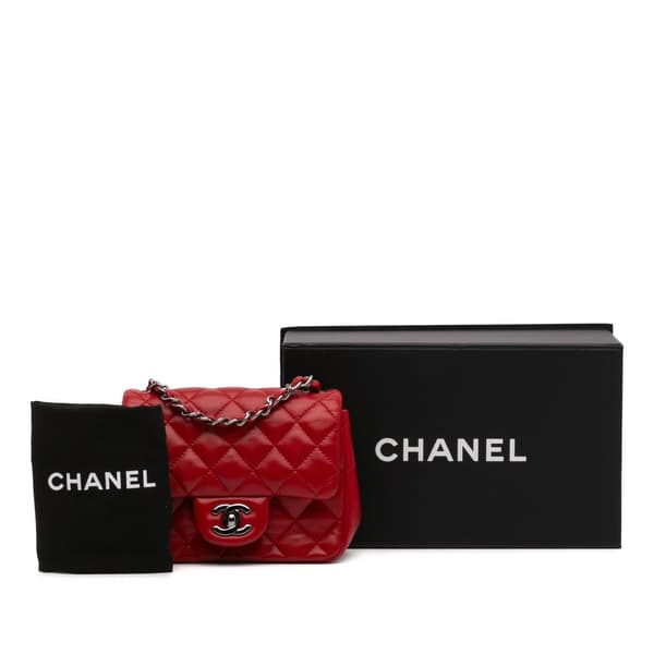 Pre-owned Chanel Mini Square Classic Lambskin Single Flap Red