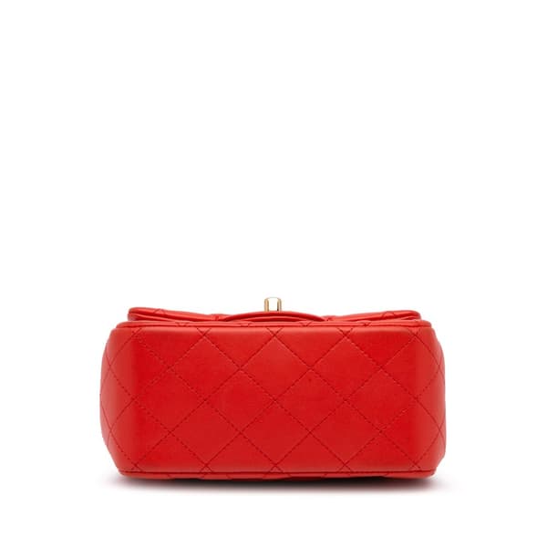 Pre-owned Chanel Mini Square Classic Lambskin Single Flap Red