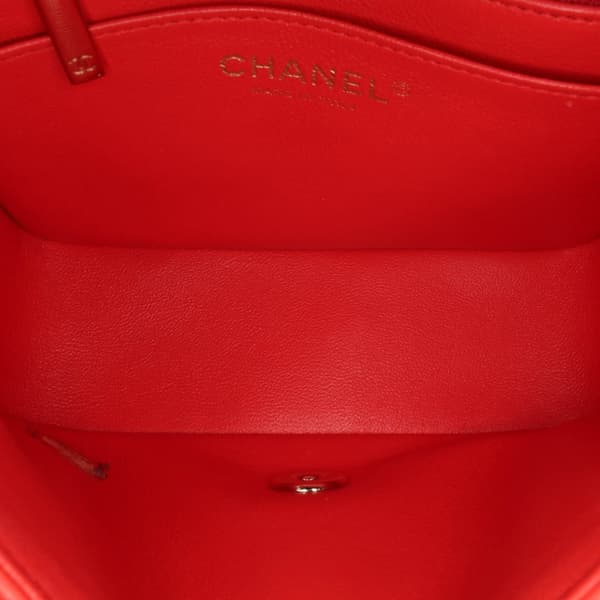 Pre-owned Chanel Mini Square Classic Lambskin Single Flap Red