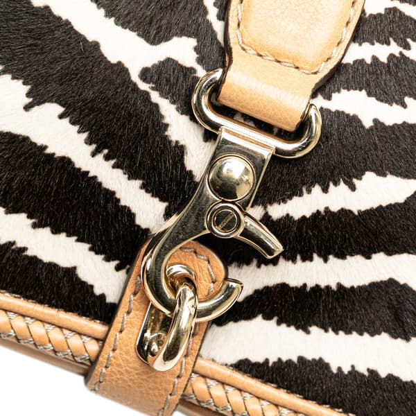 Pre-owned Gucci Pony Hair and Leather Zebra Print Marrakech Crossbody Black