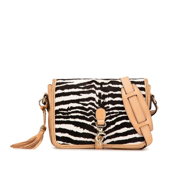Pre-owned Gucci Pony Hair and Leather Zebra Print Marrakech Crossbody Black