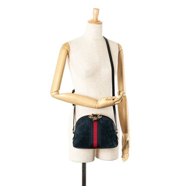 Pre-owned Gucci Small Ophidia Suede Dome Crossbody Blue