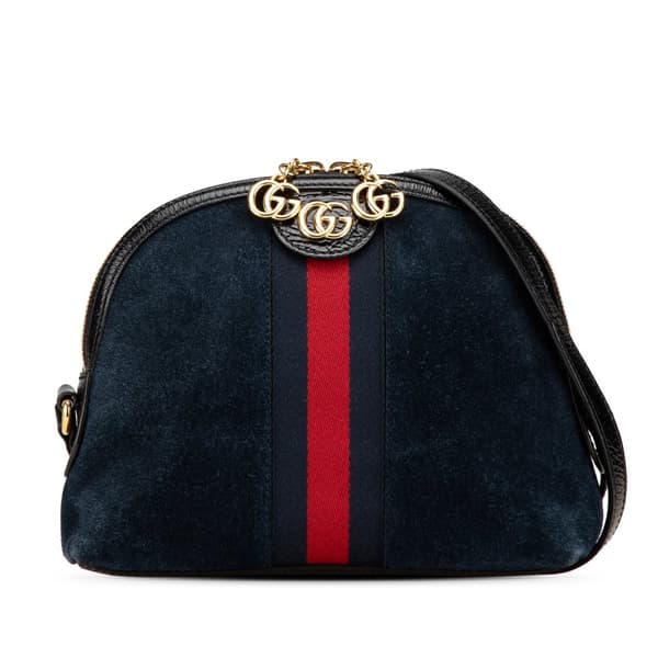 Pre-owned Gucci Small Ophidia Suede Dome Crossbody Blue