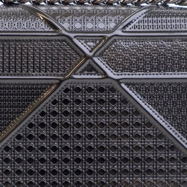 Pre-owned Dior Small Metallic Patent Microcannage Diorama Flap Gray