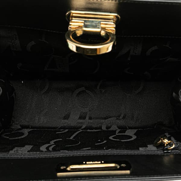 Pre-owned Ferragamo Leather Gancini Chain Crossbody Black