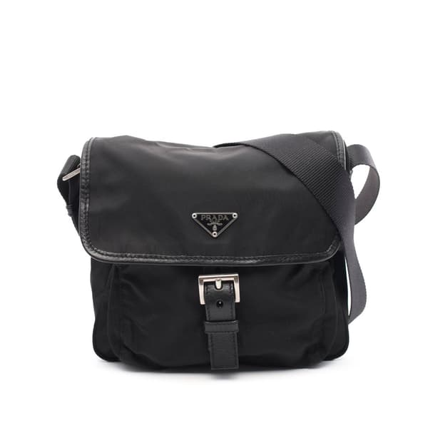 Pre-owned Prada Tessuto Buckle Messenger Bag Black