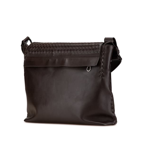 Pre-owned Bottega Veneta Leather Intrecciato Flap Crossbody Brown