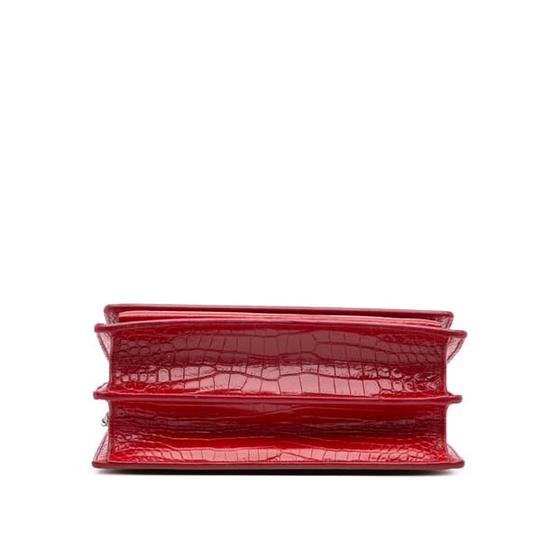 Pre-owned Saint Laurent Medium Croc Embossed Leather Sunset Crossbody Red
