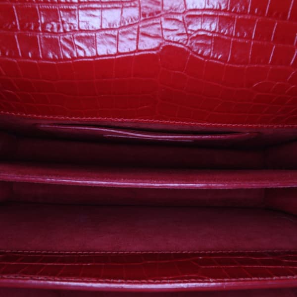 Pre-owned Saint Laurent Medium Croc Embossed Leather Sunset Crossbody Red
