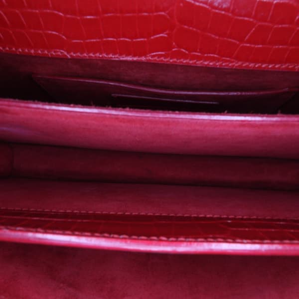 Pre-owned Saint Laurent Medium Croc Embossed Leather Sunset Crossbody Red