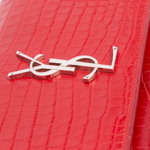 Pre-owned Saint Laurent Medium Croc Embossed Leather Sunset Crossbody Red