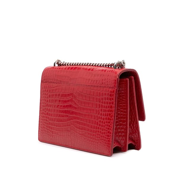 Pre-owned Saint Laurent Medium Croc Embossed Leather Sunset Crossbody Red