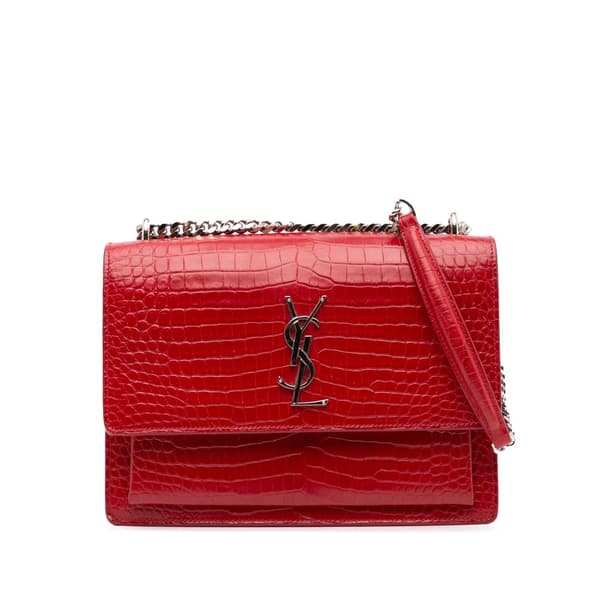 Pre-owned Saint Laurent Medium Croc Embossed Leather Sunset Crossbody Red