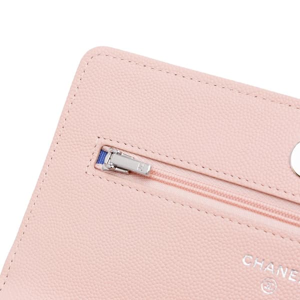 Pre-owned Chanel CC Quilted Caviar Wallet On Chain Pink