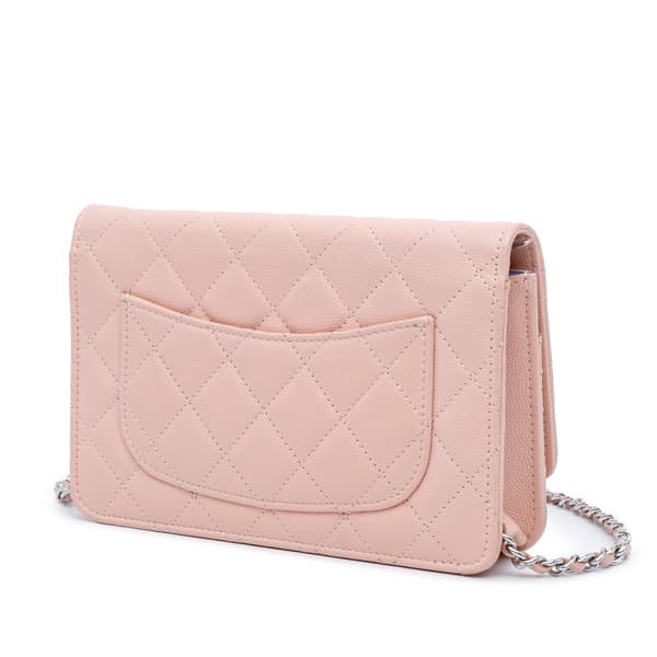 Pre-owned Chanel CC Quilted Caviar Wallet On Chain Pink