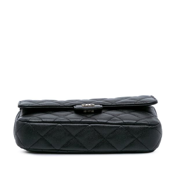 Pre-owned Chanel CC Quilted Caviar Flap Phone Holder Wallet on Chain Black