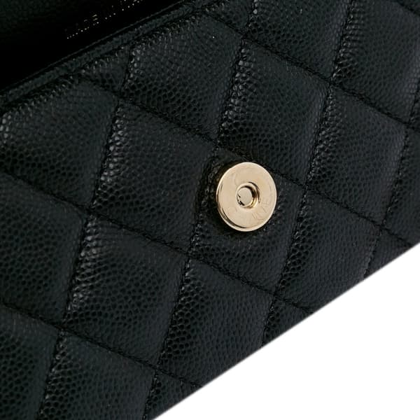 Pre-owned Chanel CC Quilted Caviar Flap Phone Holder Wallet on Chain Black