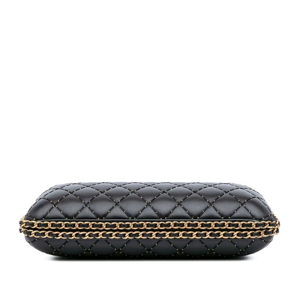 Pre-owned Chanel Quilted Lambskin Studded Chain Around Clutch with Chain Black