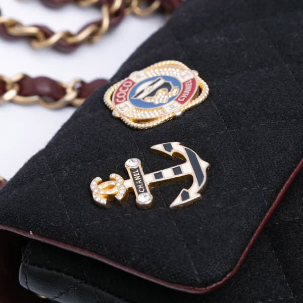 Pre-owned Chanel Mini Rectangular Classic Jersey Sailor Single Flap Blue