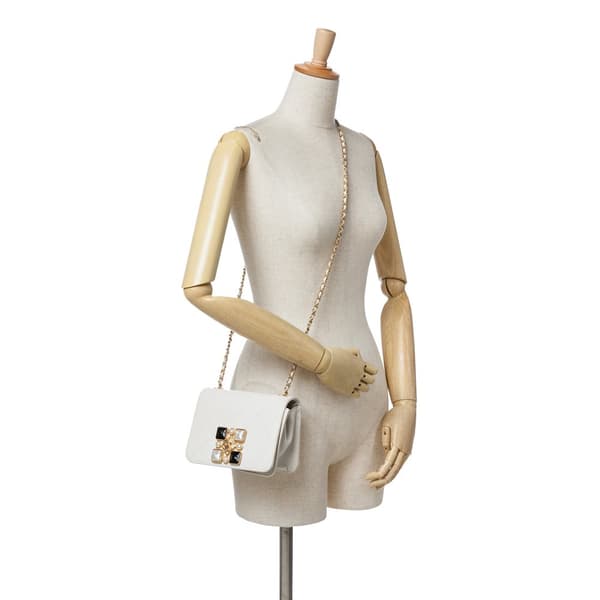 Pre-owned Chanel Small CC Quilted Calfskin Crystal Pearl Full Flap White