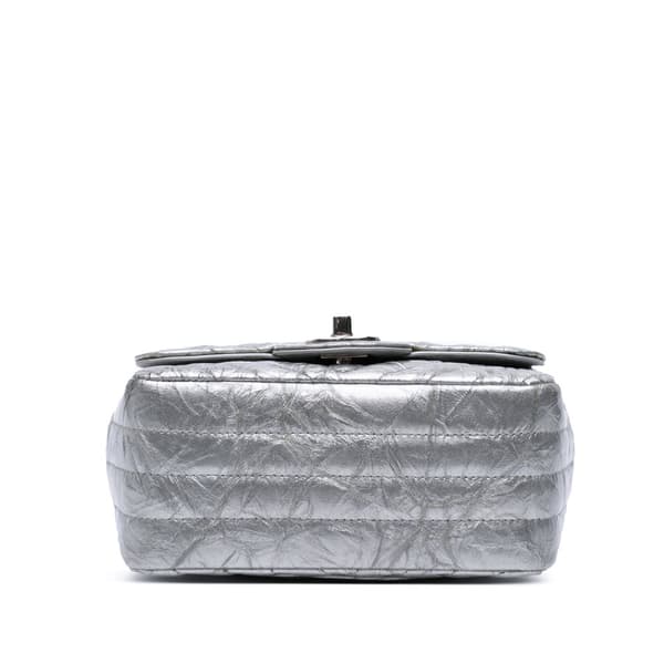 Pre-owned Chanel Mini Square Classic Chevron Metallic Crumpled Patent Single Flap Silver