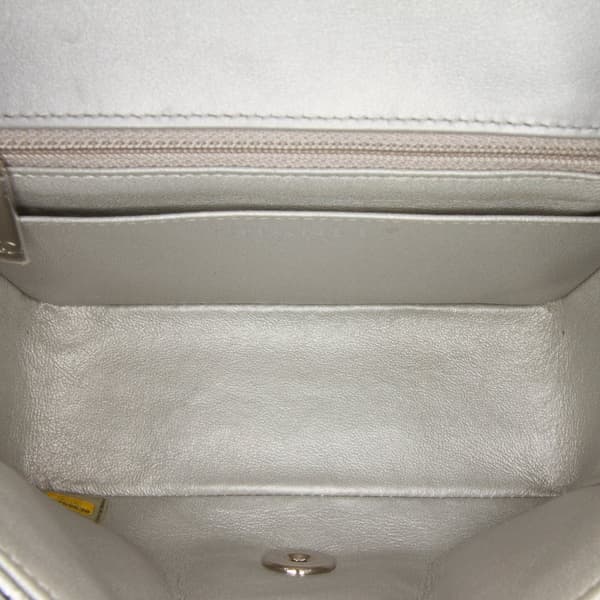 Pre-owned Chanel Mini Square Classic Chevron Metallic Crumpled Patent Single Flap Silver