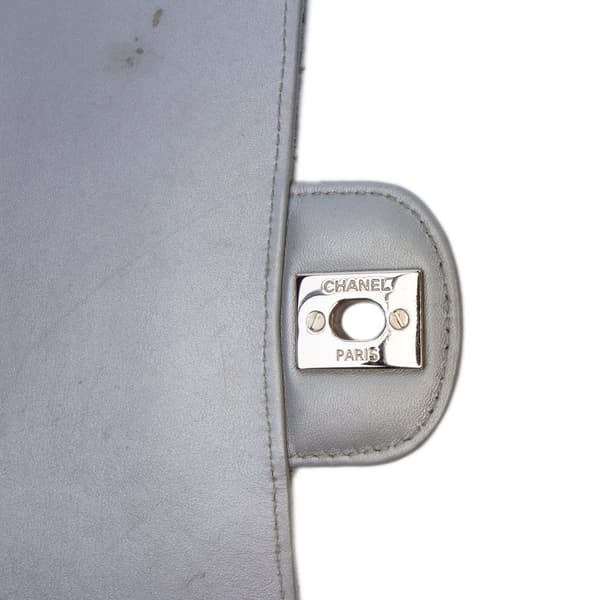 Pre-owned Chanel Mini Square Classic Chevron Metallic Crumpled Patent Single Flap Silver