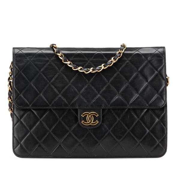 Pre-owned Chanel CC Quilted Lambskin Single Flap Black