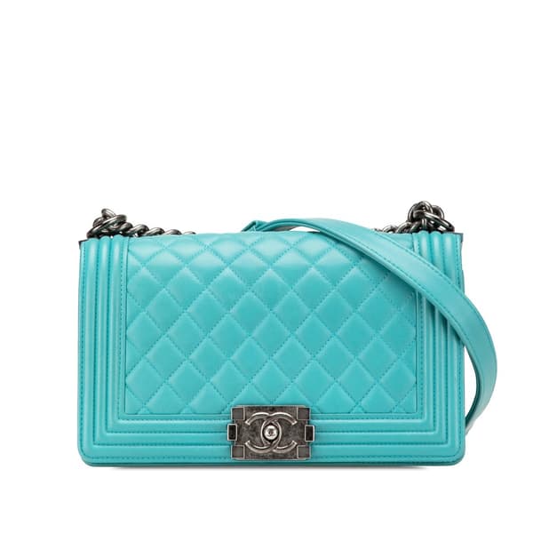 Pre-owned Chanel Old Medium Quilted Lambskin Boy Flap Blue